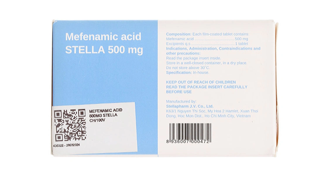 Mefenamic Acid Stella 500mg trị cơn đau nhẹ đến trung bình lọ 100 viên - 2