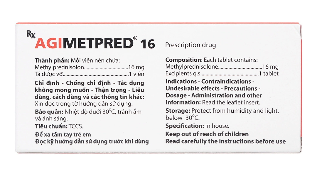 Agimetpred 16 mg kháng viêm, ức chế miễn dịch (6 vỉ x 10 viên) - 1