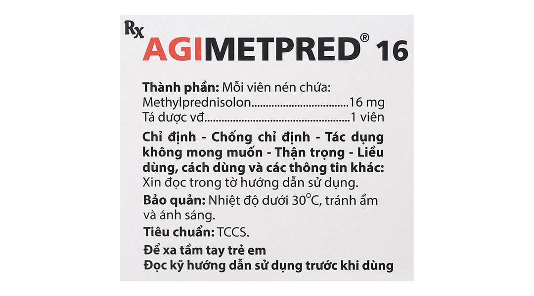 Agimetpred 16 mg kháng viêm, ức chế miễn dịch (6 vỉ x 10 viên) - 4