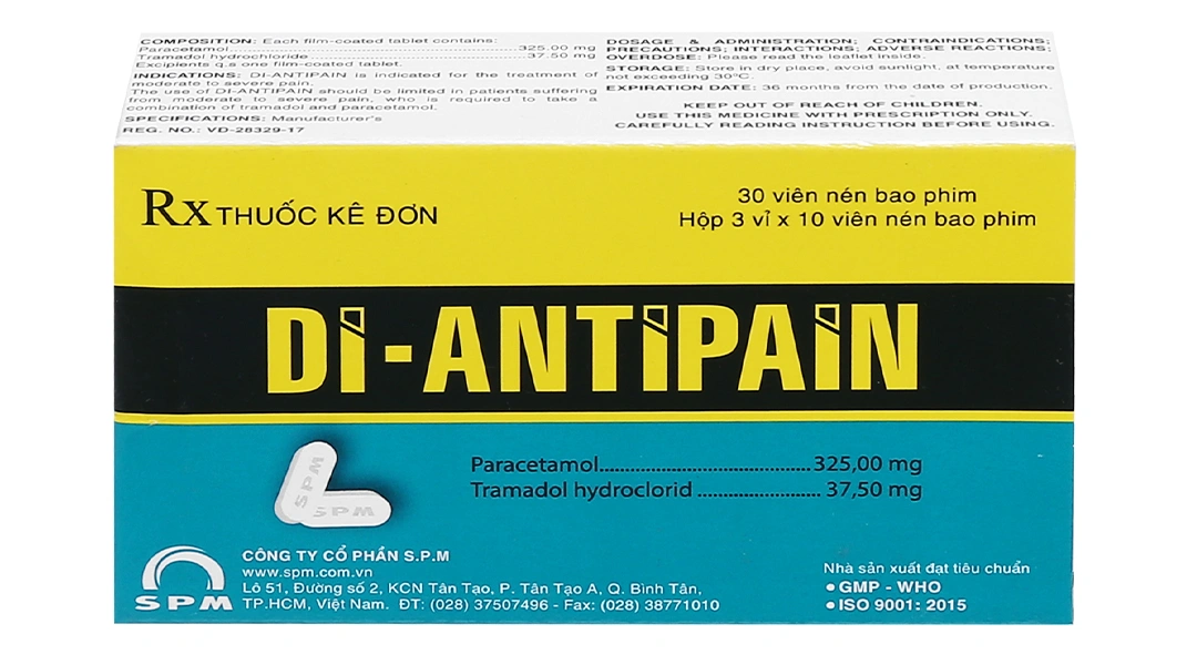 Di-Antipain trị cơn đau trung bình đến nặng (3 vỉ x 10 viên) - 1