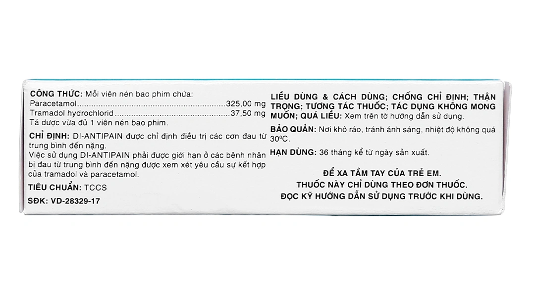 Di-Antipain trị cơn đau trung bình đến nặng (3 vỉ x 10 viên) - 3