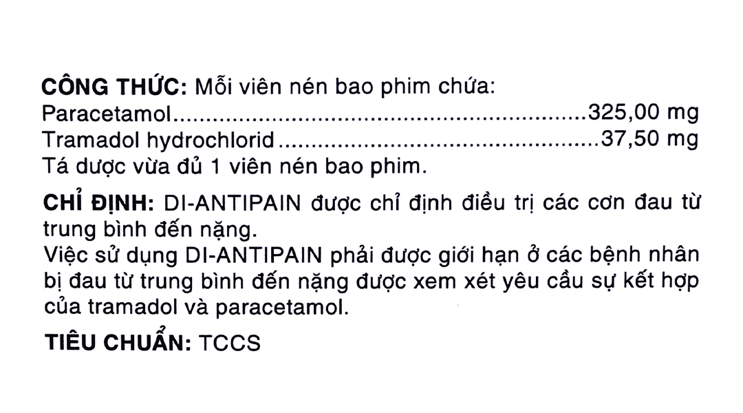 Di-Antipain trị cơn đau trung bình đến nặng (3 vỉ x 10 viên) - 4