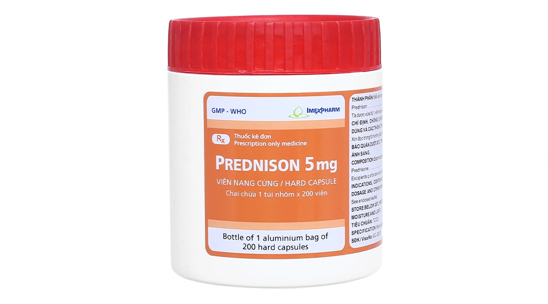 Prednison Imexpharm 5mg thuốc kháng viêm lọ 200 viên - 