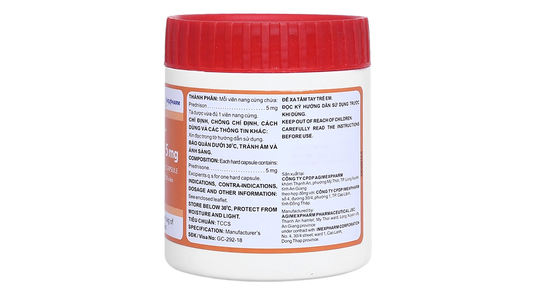 Prednison Imexpharm 5mg thuốc kháng viêm lọ 200 viên - 1