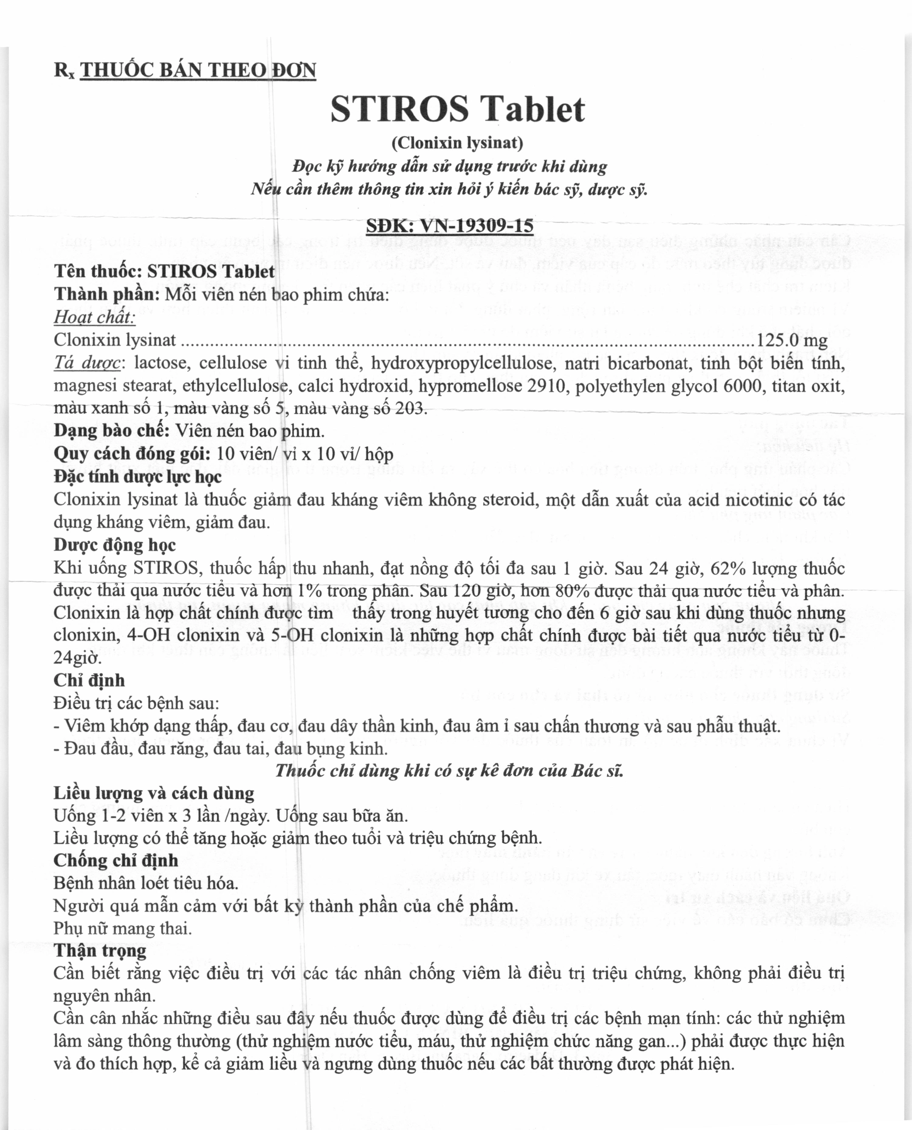 Stiros Tab. 125mg trị viêm khớp dạng thấp, đau cơ, đau dây thần kinh (10 vỉ x 10 viên) - 3