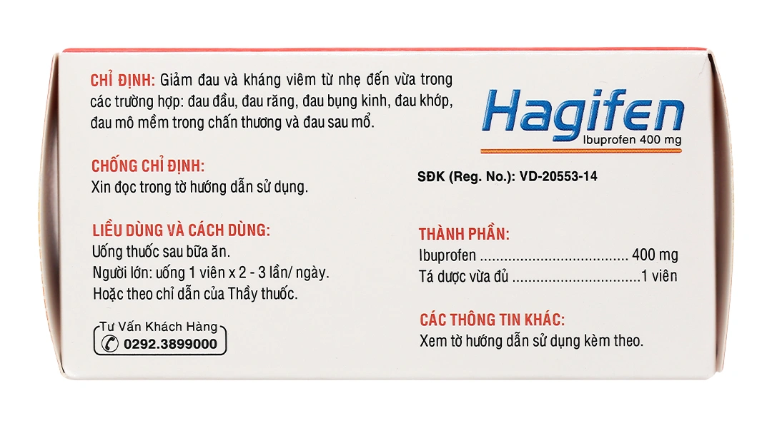 Hagifen 400mg giảm đau, hạ sốt, kháng viêm (10 vỉ x 10 viên) - 2