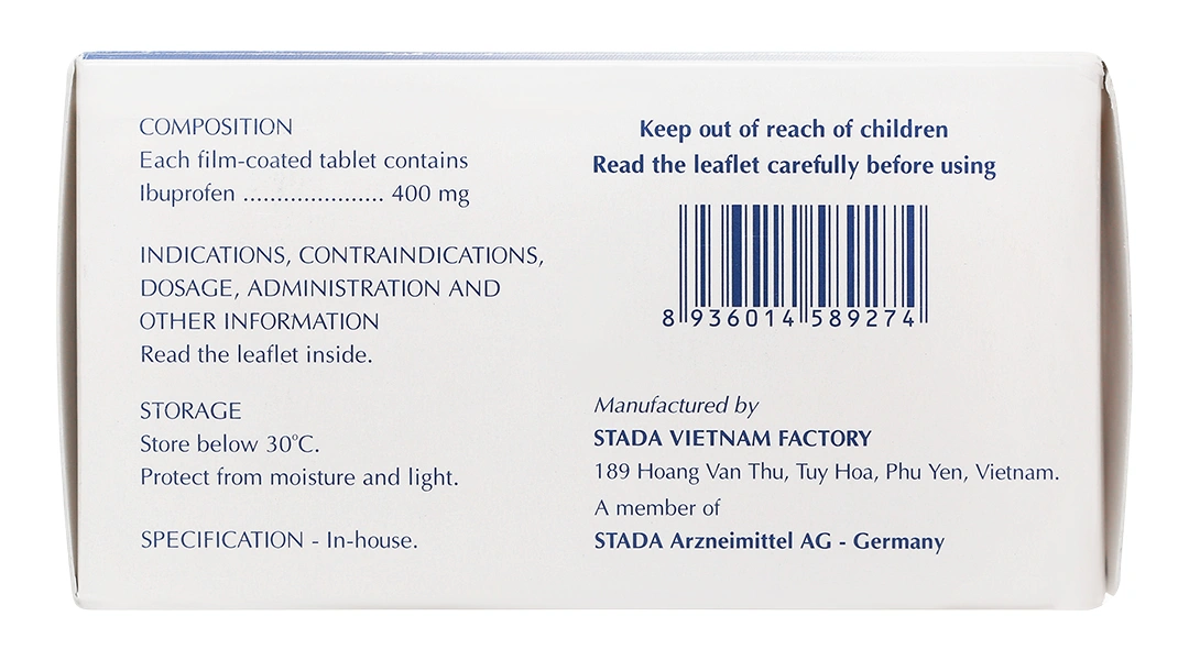 Ibuprofen Stada 400mg giảm đau, kháng viêm xương khớp (10 vỉ x 10 viên) - 2