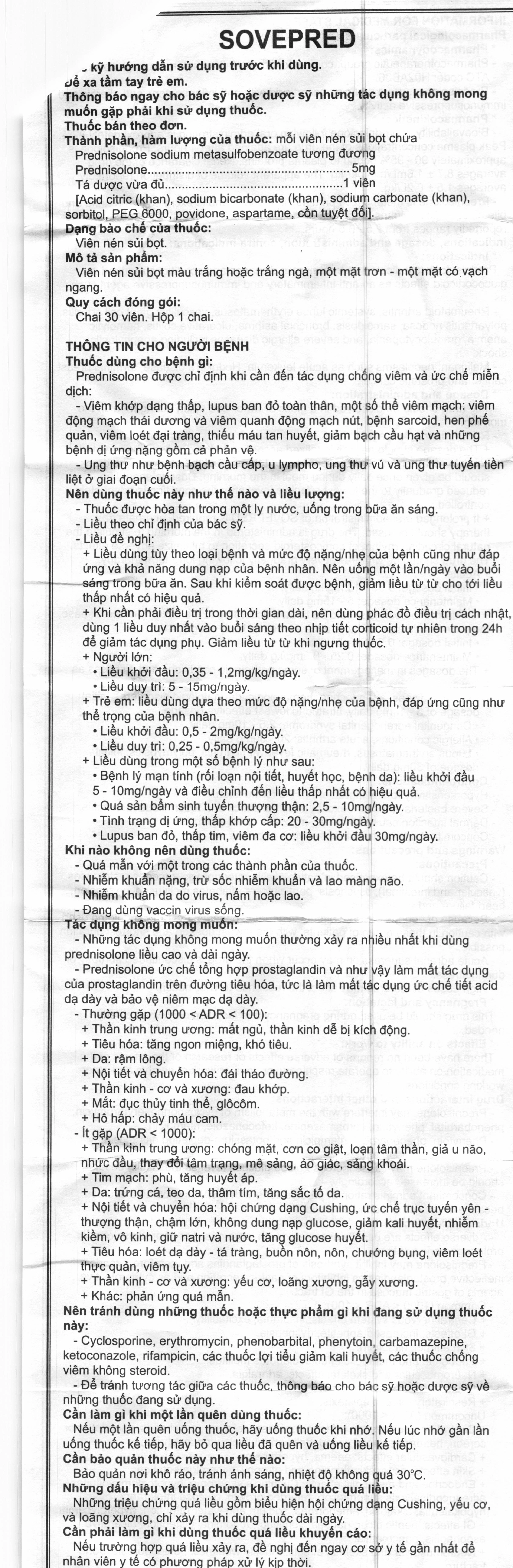 Viên sủi Sovepred 5mg chống viêm và ức chế miễn dịch lọ 30 viên - 5