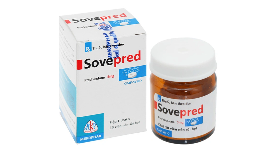 Viên sủi Sovepred 5mg chống viêm và ức chế miễn dịch lọ 30 viên - 