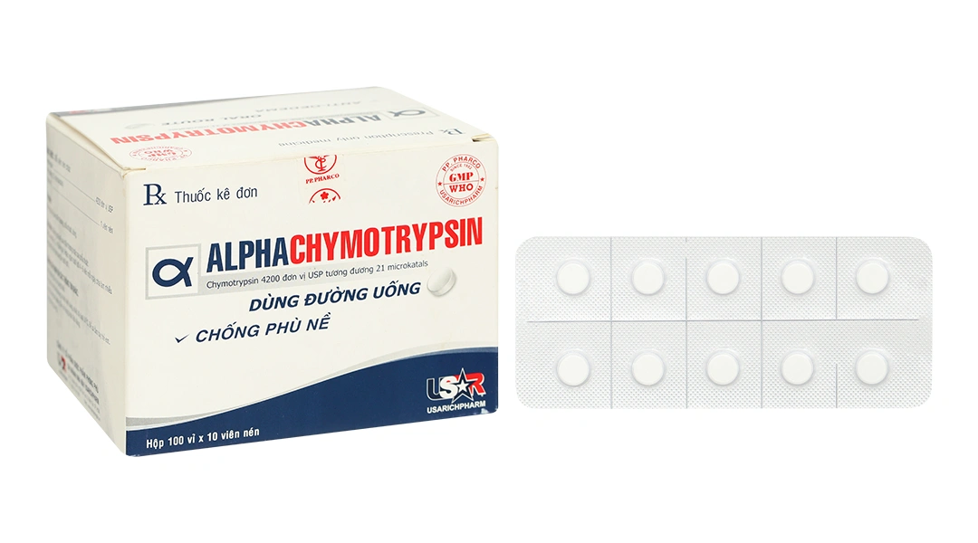 Alphachymotrypsin USAR 4200IU trị phù nề sau chấn thương (100 vỉ x 10 viên) - 