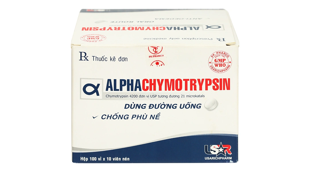 Alphachymotrypsin USAR 4200IU trị phù nề sau chấn thương (100 vỉ x 10 viên) - 1