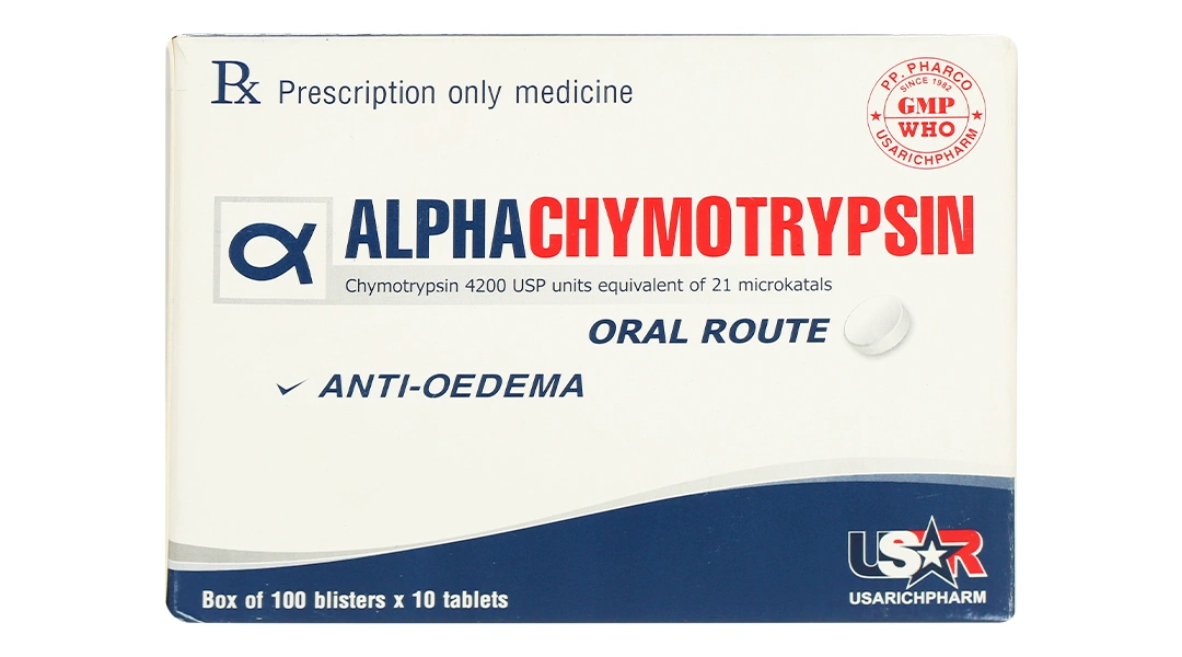 Alphachymotrypsin USAR 4200IU trị phù nề sau chấn thương (100 vỉ x 10 viên) - 2