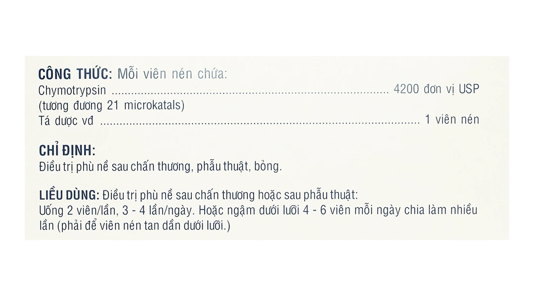 Alphachymotrypsin USAR 4200IU trị phù nề sau chấn thương (100 vỉ x 10 viên) - 4
