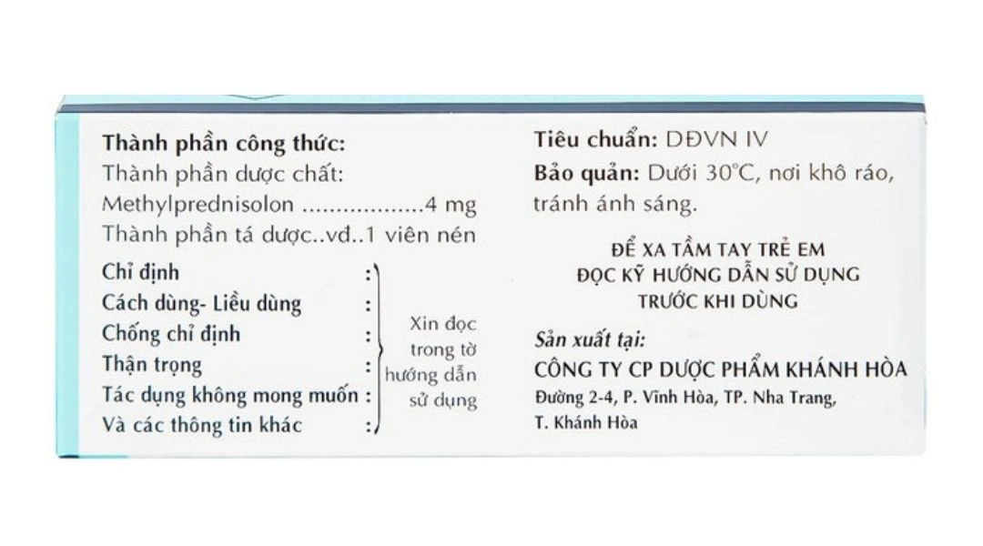 Methylprednisolon 4 Khapharco chống viêm, ức chế miễn dịch (10 vỉ x 10 viên) - 2