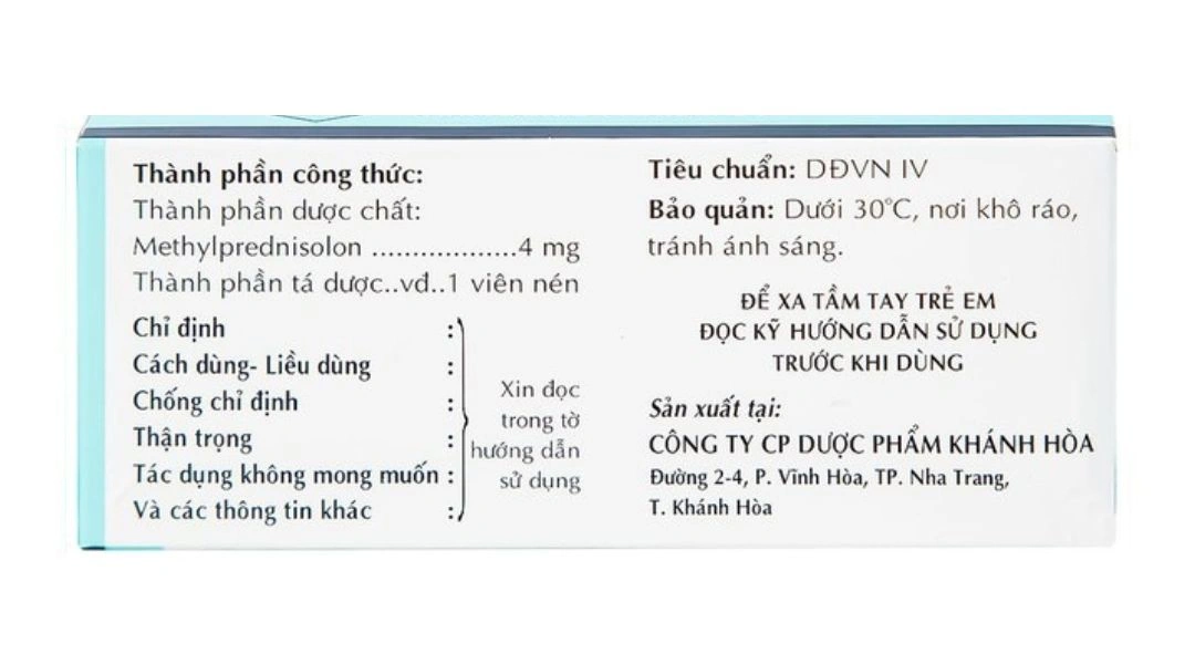 Methylprednisolon 4 Khapharco chống viêm, ức chế miễn dịch (10 vỉ x 10 viên) - 3