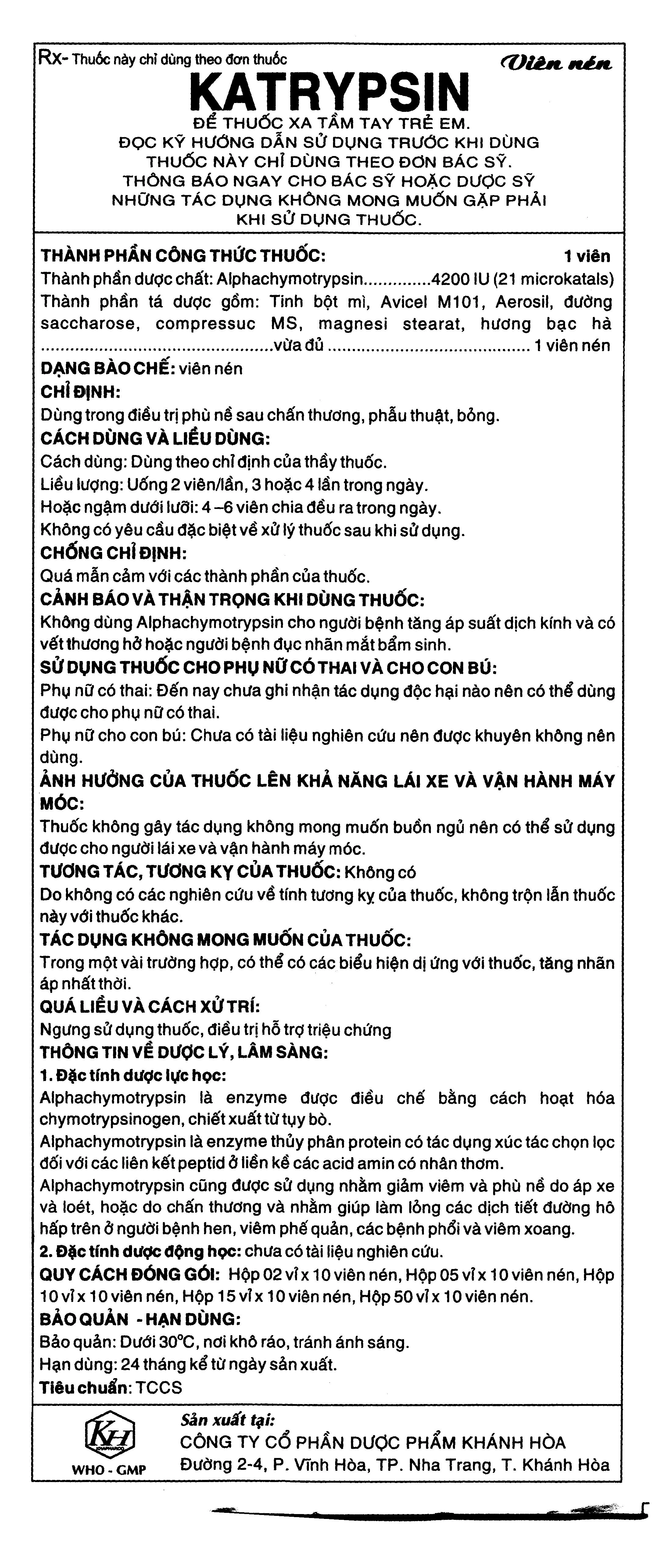 Katrypsin 4200 IU trị phù nề sau chấn thương (10 vỉ x 10 viên) - 4