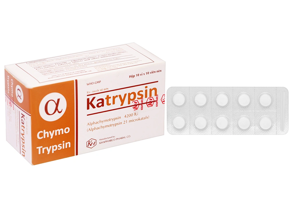 Katrypsin 4200 IU trị phù nề sau chấn thương (10 vỉ x 10 viên) - 
