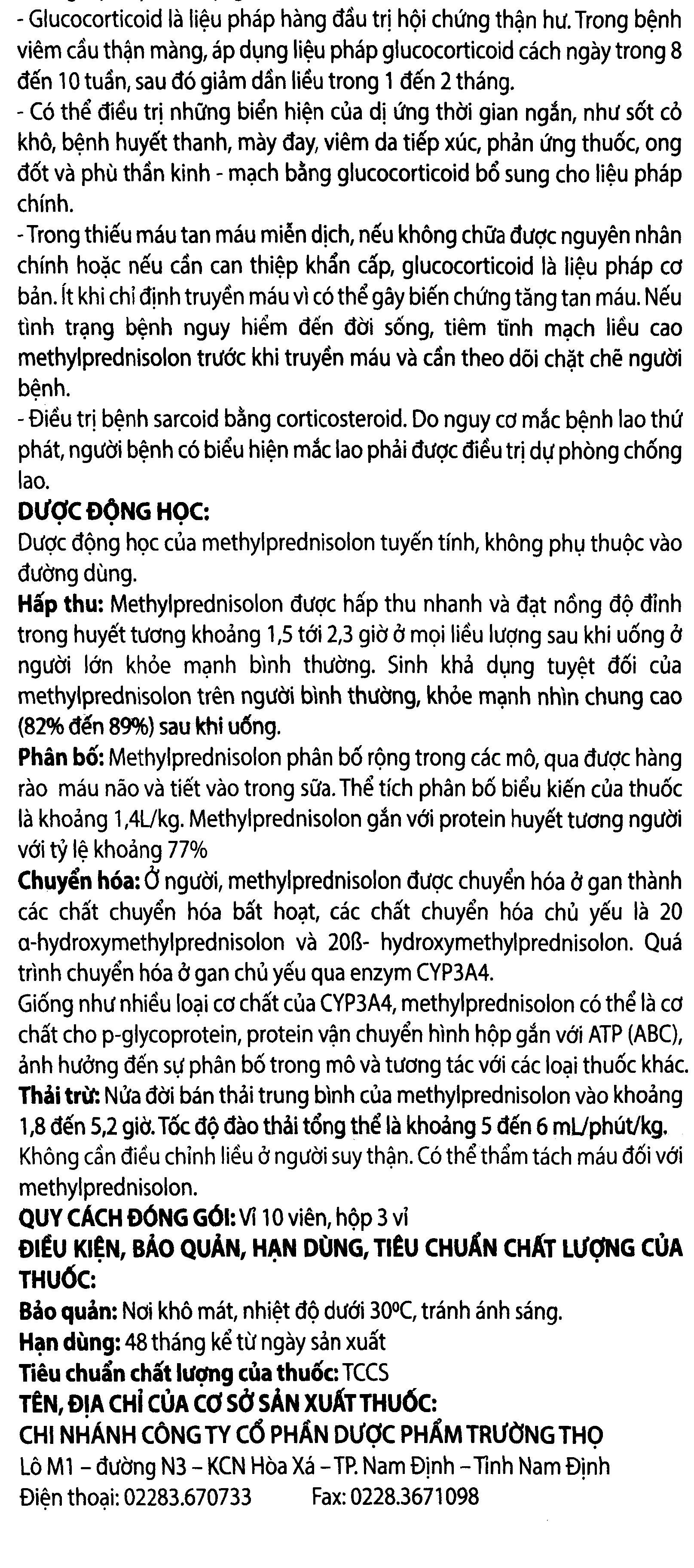 Tomethrol 16mg kháng viêm, ức chế miễn dịch (3 vỉ x 10 viên) - 16