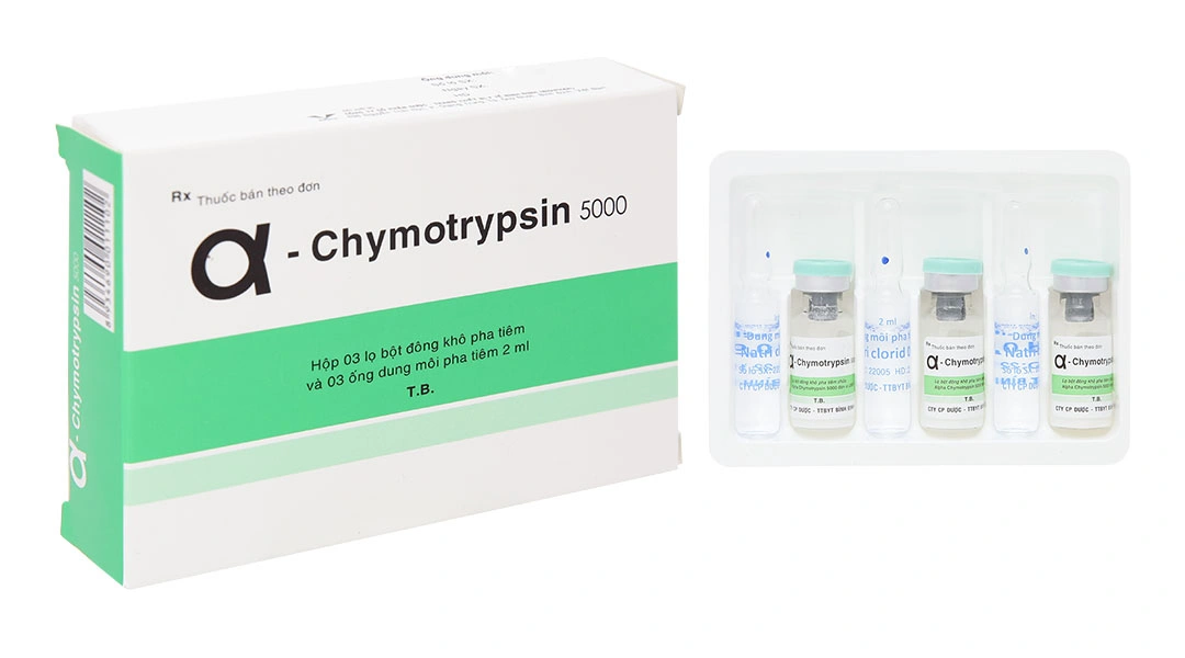 Bột khô Alpha-Chymotrypsin 5000 Bidiphar trị phù nề sau chấn thương (3 lọ bột + 3 ống 2ml) - 