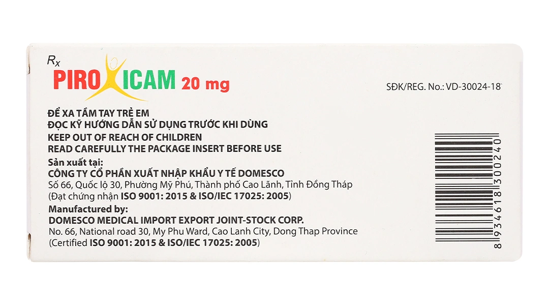 Piroxicam Domesco 20mg giảm triệu chứng của viêm khớp dạng thấp, viêm xương khớp (3 vỉ x 10 viên) - 1