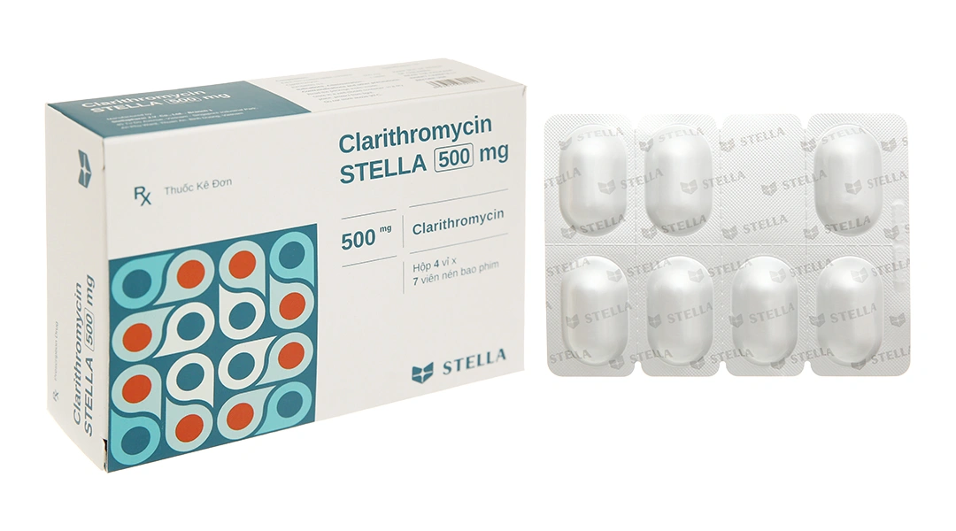 Clarithromycin Stella 500mg trị nhiễm khuẩn (4 vỉ x 7 viên) - 