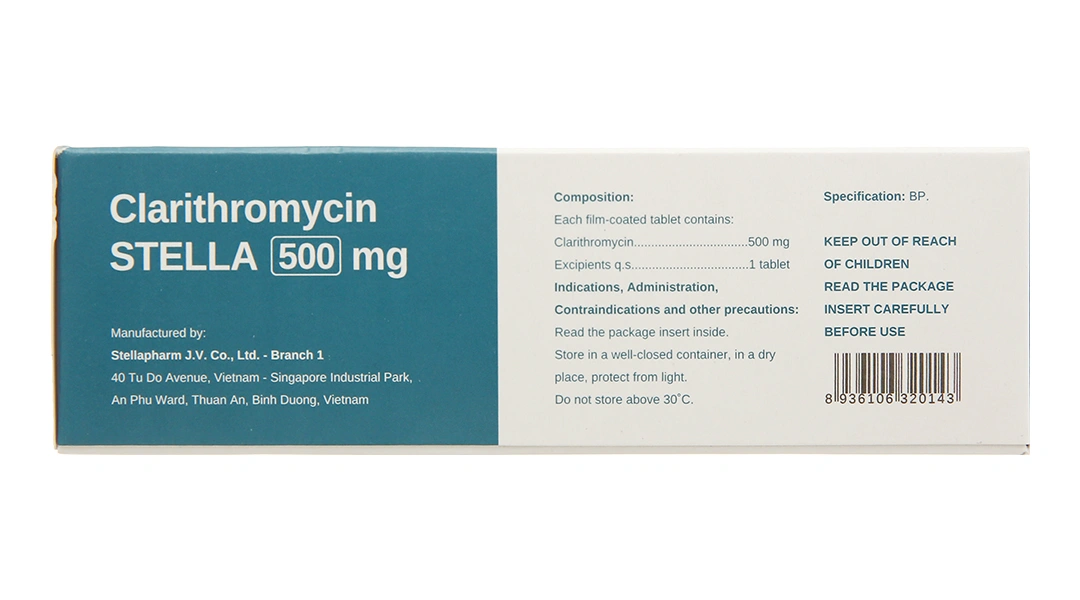 Clarithromycin Stella 500mg trị nhiễm khuẩn (4 vỉ x 7 viên) - 2