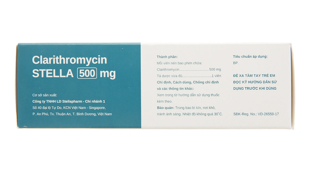 Clarithromycin Stella 500mg trị nhiễm khuẩn (4 vỉ x 7 viên) - 3