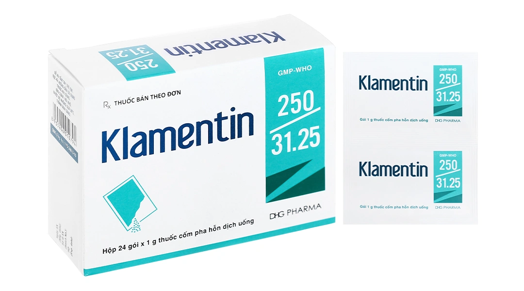 Cốm pha hỗn dịch uống Klamentin 250/31.25 trị nhiễm khuẩn (24 gói x 1g) - 