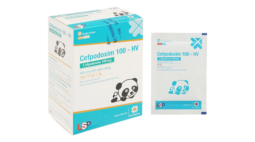 Bột pha hỗn dịch uống Cefpodoxim 100-HV trị nhiễm khuẩn (10 gói x 3g) - 