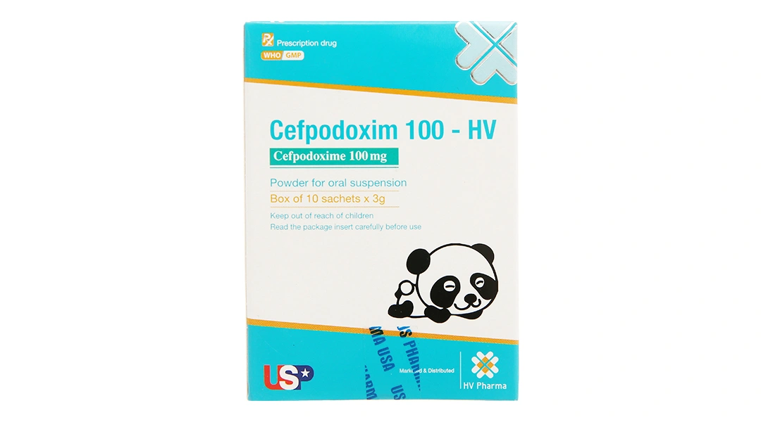 Bột pha hỗn dịch uống Cefpodoxim 100-HV trị nhiễm khuẩn (10 gói x 3g) - 1