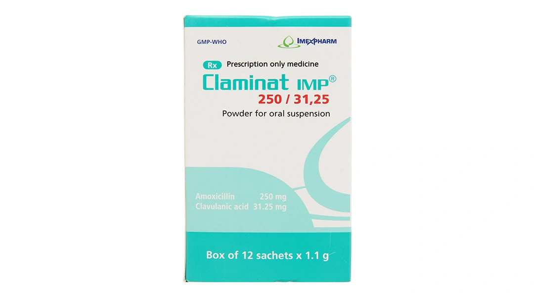 Bột pha hỗn dịch uống Claminat IMP 250/31.25 trị nhiễm khuẩn (12 gói x 1.1g) - 1