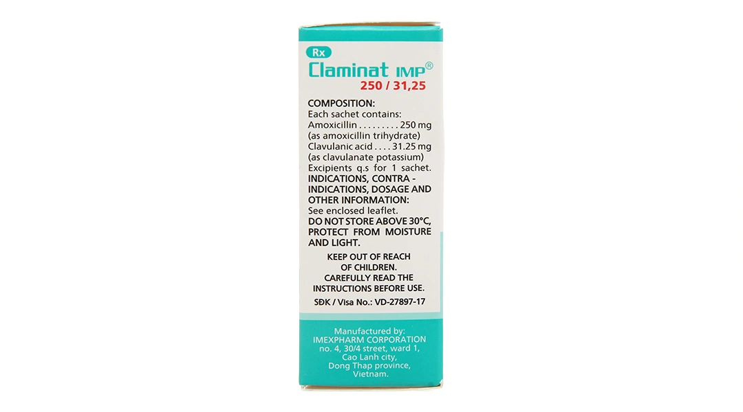 Bột pha hỗn dịch uống Claminat IMP 250/31.25 trị nhiễm khuẩn (12 gói x 1.1g) - 3