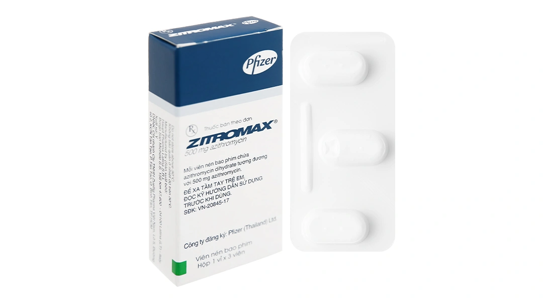Zitromax 500mg trị nhiễm khuẩn (1 vỉ x 3 viên) - 