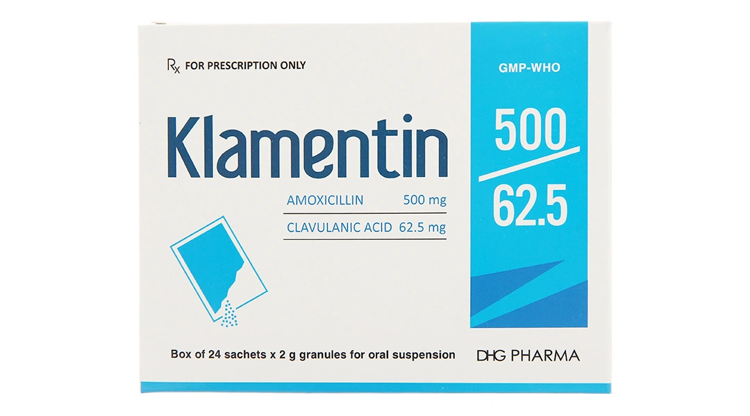 Cốm pha hỗn dịch uống Klamentin 500/62.5 trị nhiễm khuẩn (24 gói x 2g) - 1