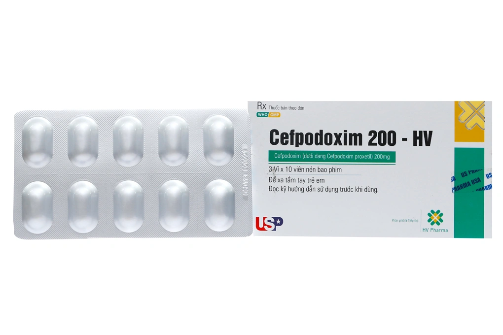Cefpodoxim 200-HV trị nhiễm khuẩn (3 vỉ x 10 viên) - 