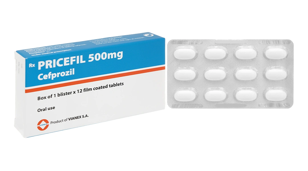 Pricefil 500mg trị nhiễm khuẩn đường hô hấp (1 vỉ x 12 viên) - 