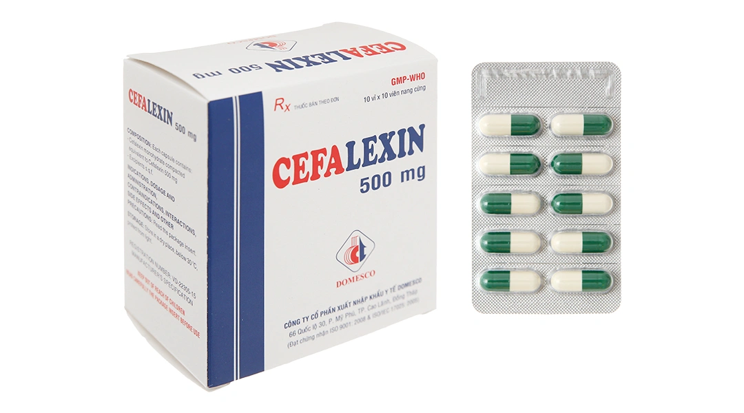 Cefalexin Domesco 500mg trị nhiễm khuẩn (10 vỉ x 10 viên) - 