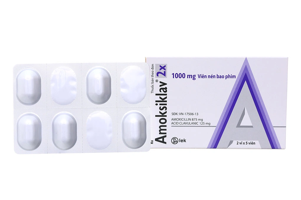 Amoksiklav 2x 1000mg trị nhiễm khuẩn (2 vỉ x 5 viên) - 