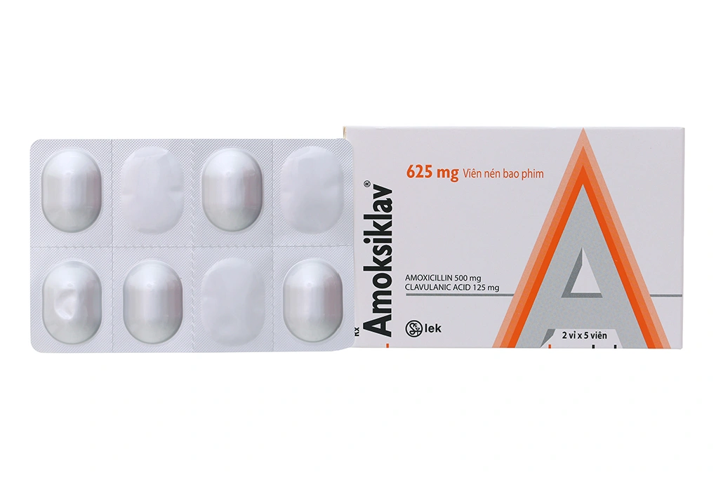 Amoksiklav 625mg trị nhiễm khuẩn (2 vỉ x 5 viên) - 