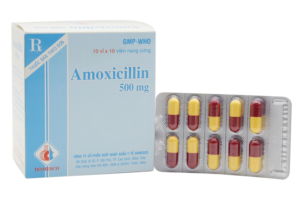 Amoxicillin Domesco 500mg trị nhiễm khuẩn (10 vỉ x 10 viên) - 