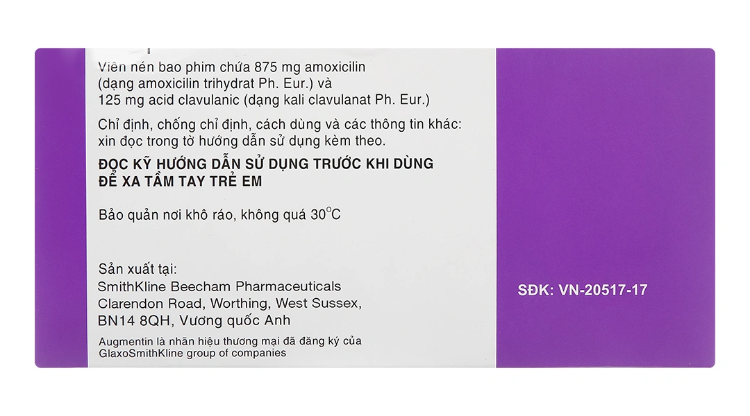 Augmentin GSK 1g điều trị nhiễm khuẩn (2 vỉ x 7 viên) - 1