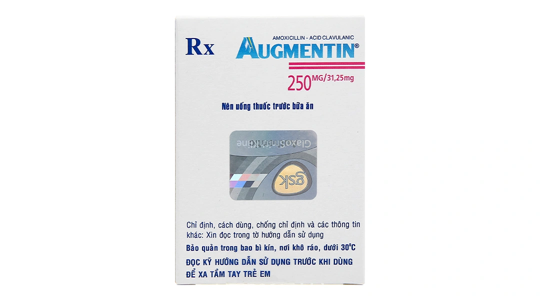 Bột pha hỗn dịch uống Augmentin GSK 250mg/31.25mg điều trị nhiễm khuẩn hộp 12 gói - 1
