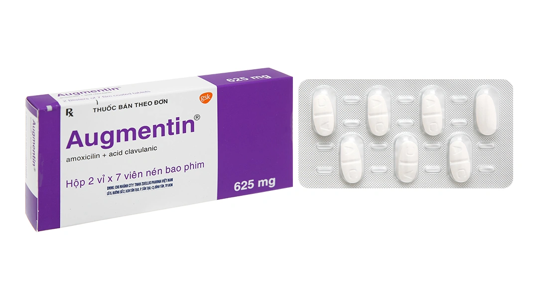 Augmentin 625mg trị nhiễm khuẩn do vi khuẩn nhạy cảm (2 vỉ x 7 viên) - 