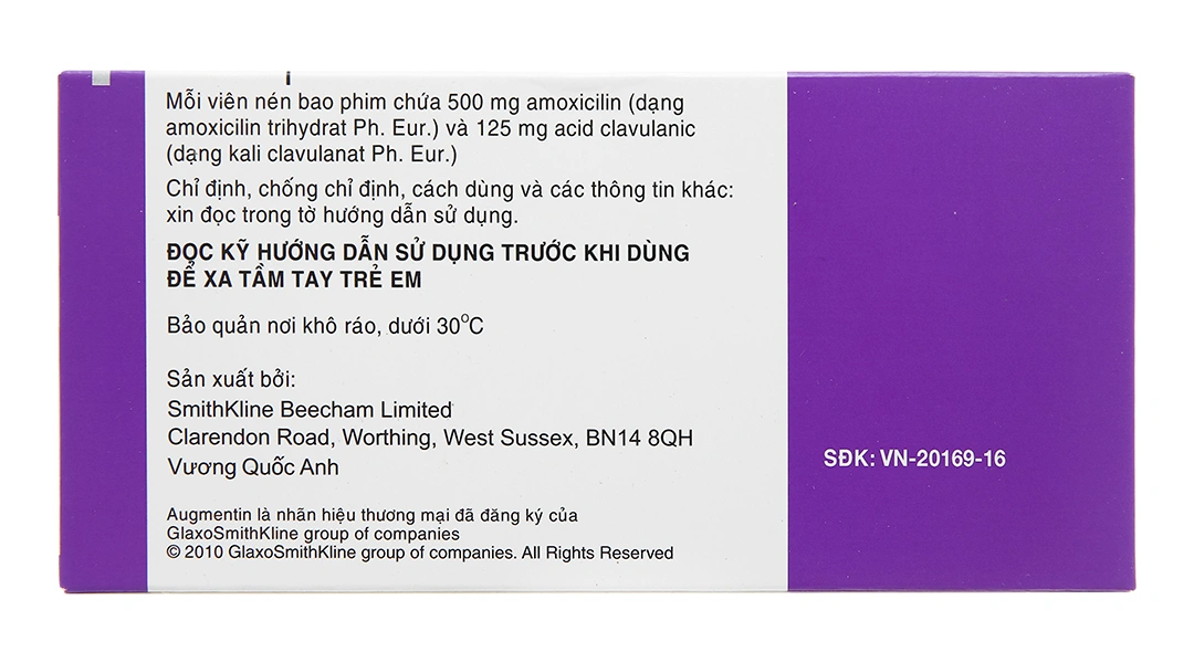 Augmentin 625mg trị nhiễm khuẩn do vi khuẩn nhạy cảm (2 vỉ x 7 viên) - 1
