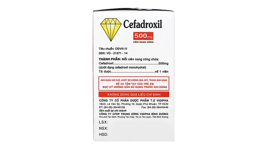 Cefadroxil Vidipha 500mg trị nhiễm khuẩn thể nhẹ và trung bình (10 vỉ x 10 viên) - 2