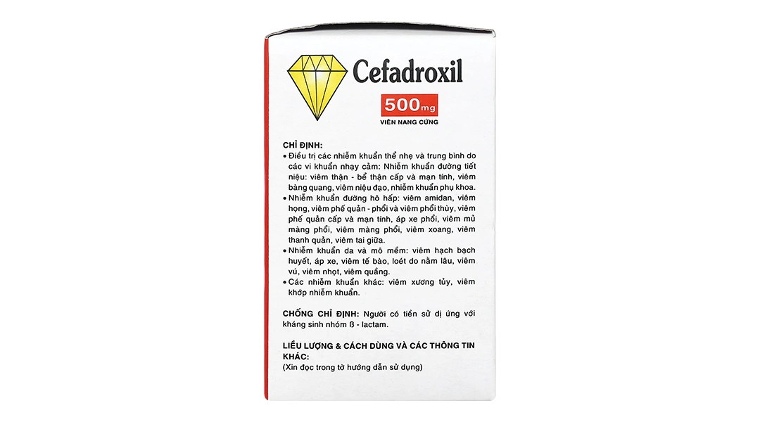 Cefadroxil Vidipha 500mg trị nhiễm khuẩn thể nhẹ và trung bình (10 vỉ x 10 viên) - 3