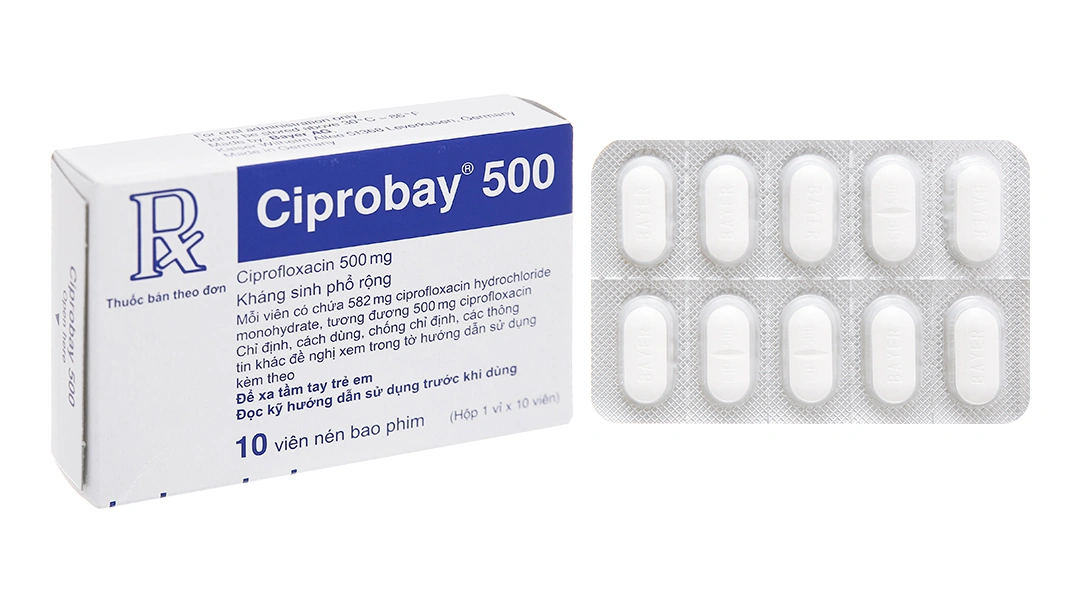 Ciprobay 500 trị nhiễm khuẩn (1 vỉ x 10 viên) - 