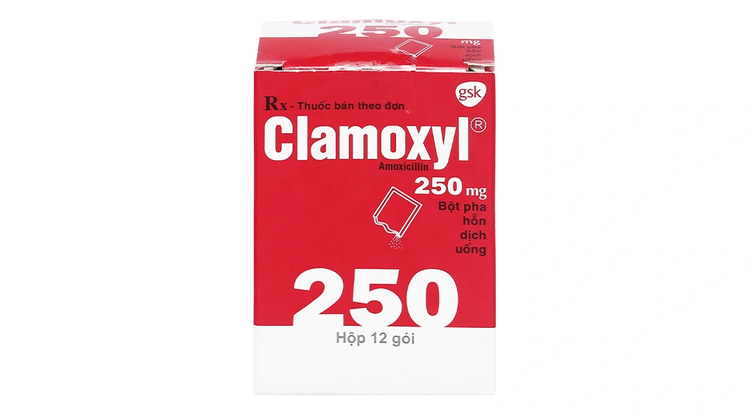 Bột pha hỗn dịch uống Clamoxyl 250 trị nhiễm khuẩn hộp 12 gói - 1