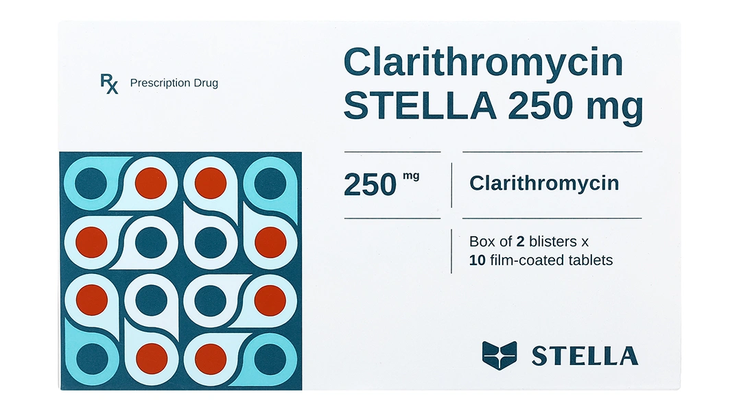 Clarithromycin Stella 250mg trị nhiễm khuẩn do các vi khuẩn nhạy cảm (2 vỉ x 10 viên) - 1
