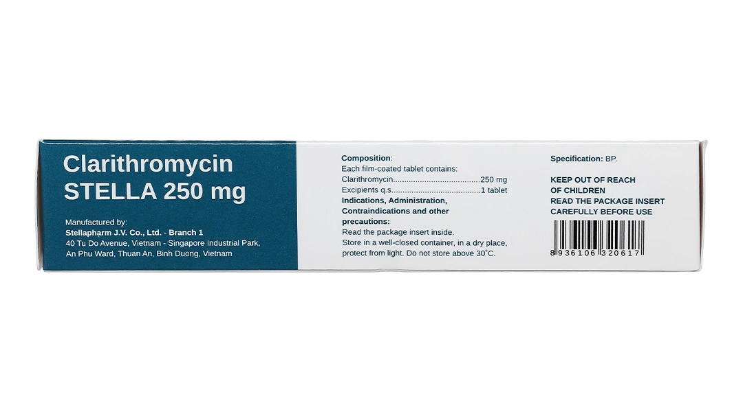 Clarithromycin Stella 250mg trị nhiễm khuẩn do các vi khuẩn nhạy cảm (2 vỉ x 10 viên) - 3